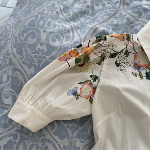 Anne Fontaine White Pink Midi Dress with Cuffed Sleeves - Picture 8 of 8